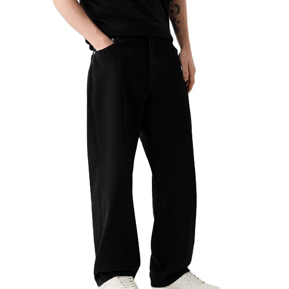 Mxiqqpltky Men's Baggy Jeans Retro Hip Hop Wide Leg Denim